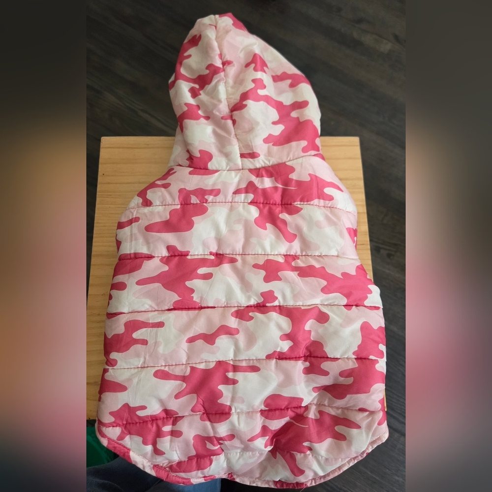 Pink Camouflage Puffer Dog Coat with Hood